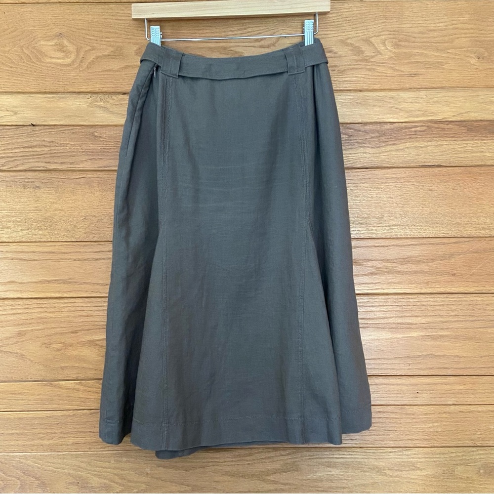 Orvis mushroom brown linen pleated tie belt midi skirt - Picture 5 of 6
